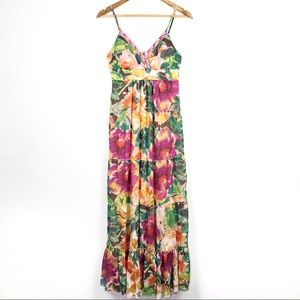 Candie's Y2K Floral Maxi Dress Sequin Trim Spaghetti Strap Small Boho